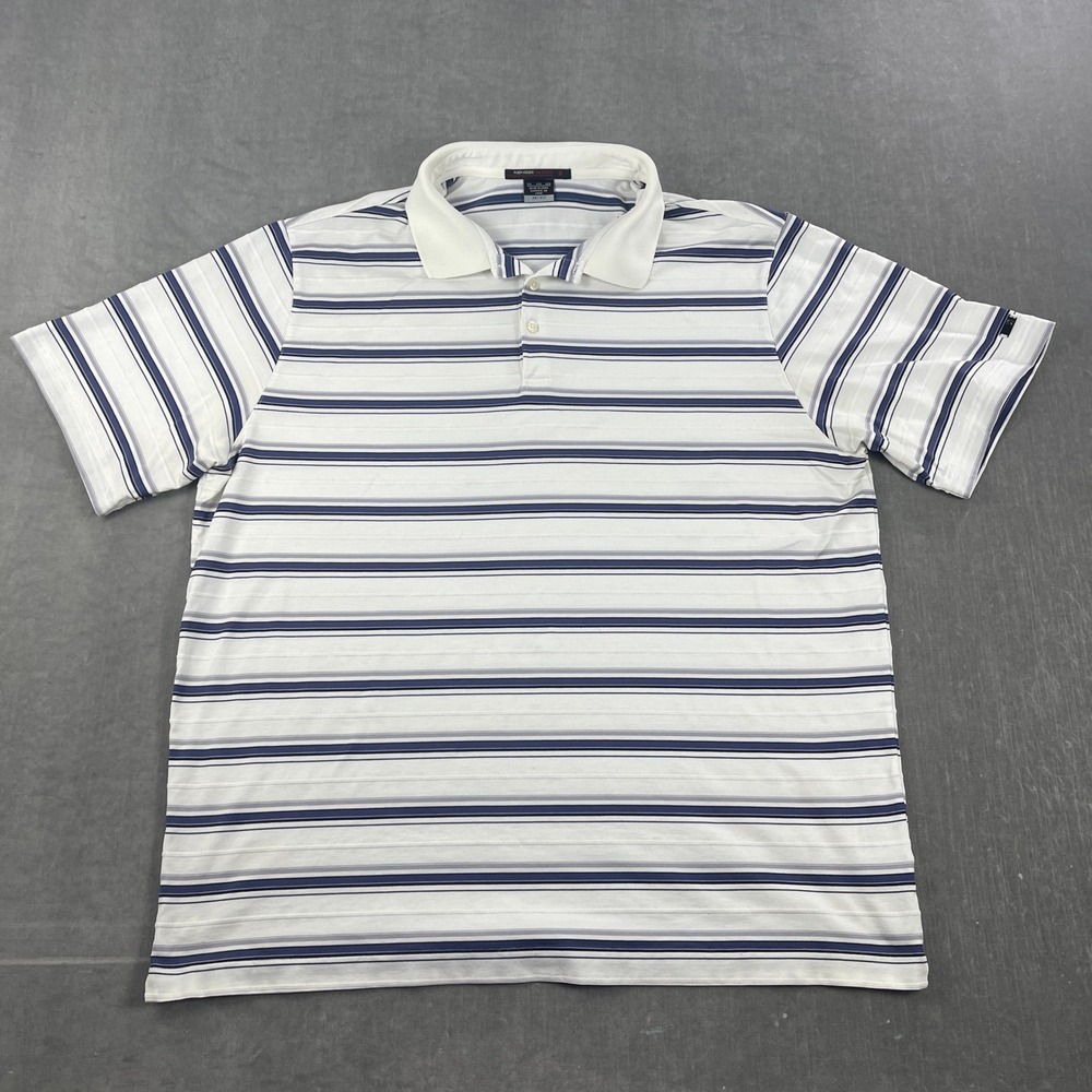 Nike Mens XXL White Striped Polo Shirt Tiger Woods Collection Dri-Fit Golf